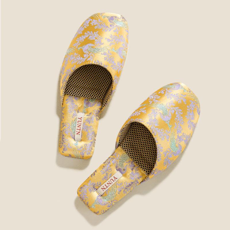 Fashion Elegant Peacock Pattern Embroider Slippers Women Luxury Brand Designer Shoes Comfortable Soft Non-slip Lightweight Home Slippers