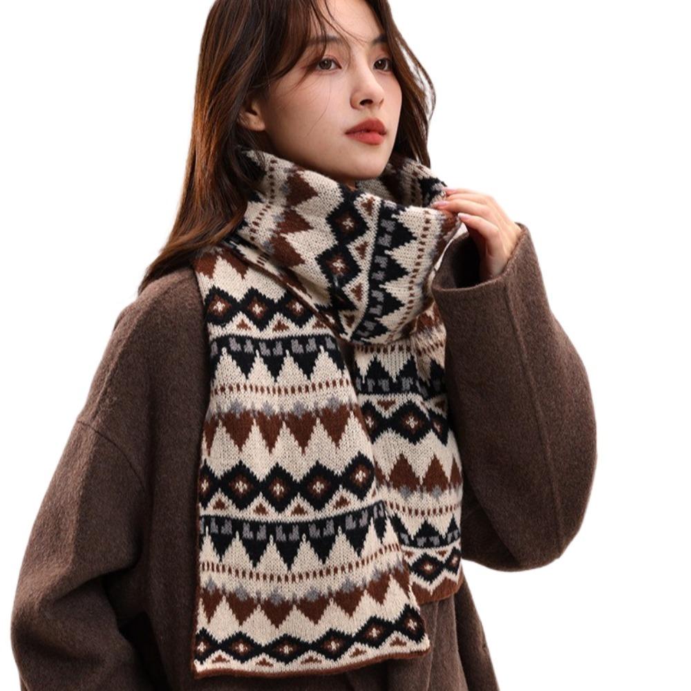 Jacquard Women Scarf Thickened Woolen Neckerchiefs Casual Winter Knitted Scarves  Gifts