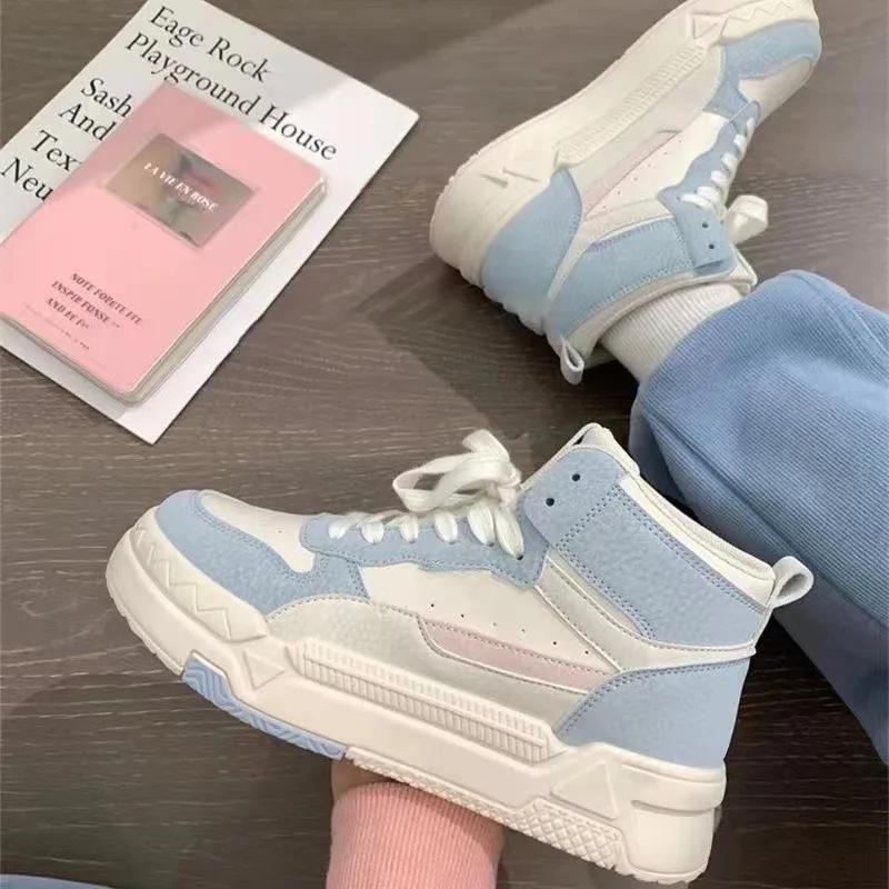 Fashion Blue Platform Sneakers Women's Sports Shoes Vintage Casual Vulcanize Kawaii Lolita Harajuku School Boot Female Flats New Trend