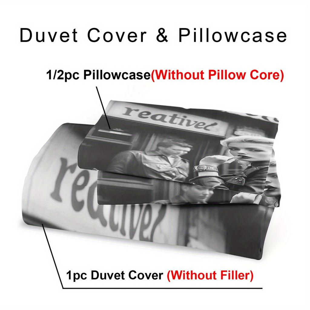 Beauty Theme Down Comforter Cover Set - 2/3pcs, Soft Comfortable Breathable, Black and White Style Printed Bedding Set, Biker