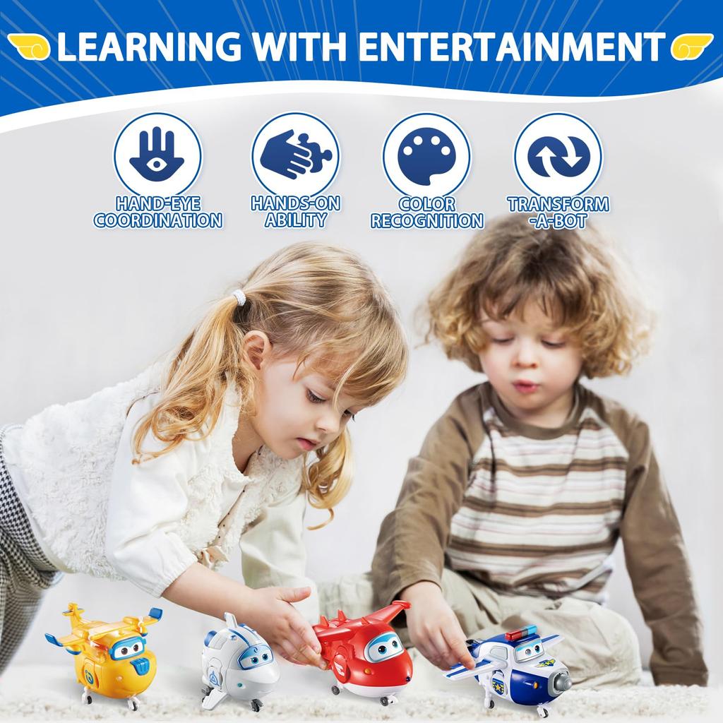 Super Wings - 5" Transforming Character 4 Pack Jet Pole Astra Donnie Plane Toy Playset  Preschool Toys for 3 4 5 Year Old Boys and Girls  Plane