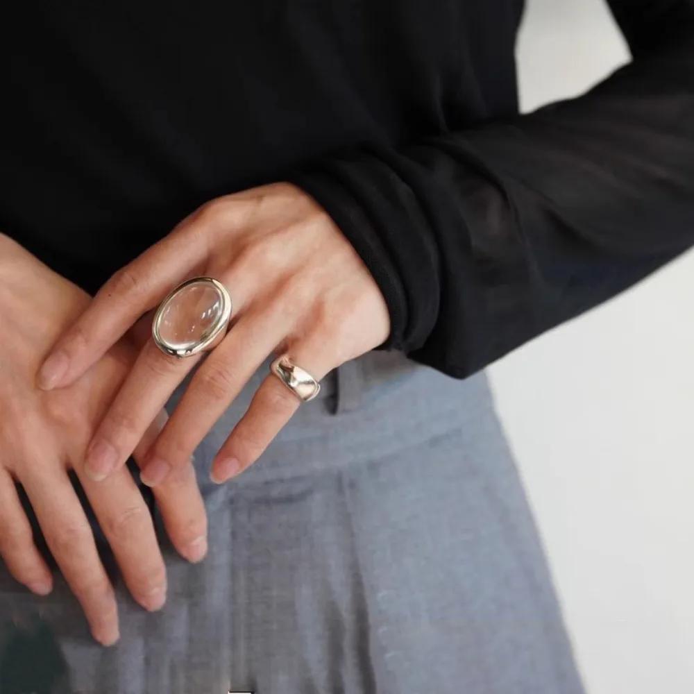 Design Retro Oval Transparent Acrylic Water Drop Rings for Women Men Charm Trendy Adjustable Finger Party Jewelry Gift