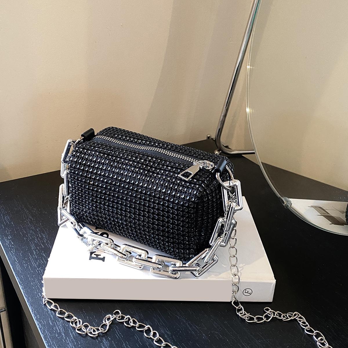 

Новая женская сумка через плечо сумка через плечо для дам блестящий ромбовидный дизайн сумка кошелек одинарная подушка сумка через плечо 15x8x9cm чёрный