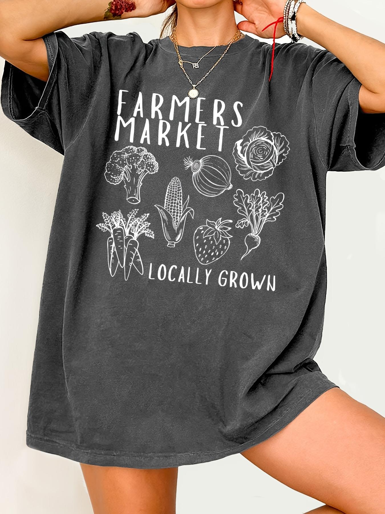 

2026 Summer Retro Womens Fresh Vegetables Print TShirt Unisex Cotton and Breathable Short Sleeve Oversized Loose Casual S