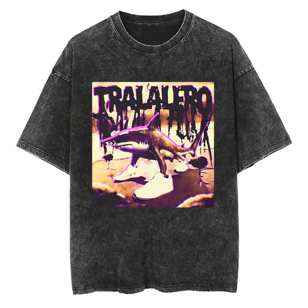 Yk Tshirt Men New In Top Tees Mens TShirt Vintage Washed Bombardiro Crocodilo T Shirt Funny Plane Bomber Crocodile Meme