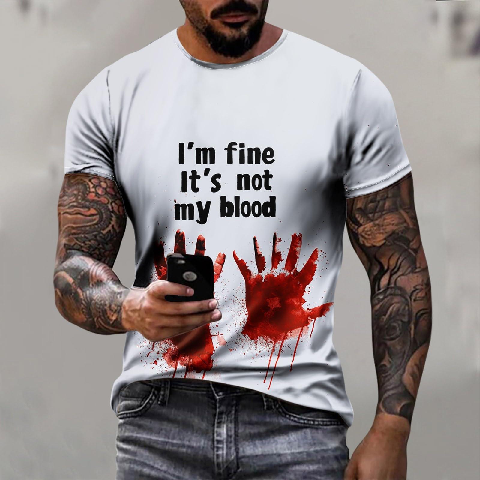 Мужская мода с коротким рукавом и круглым вырезом с принтом на Хэллоуин в стиле кэжуал L белый 1398₽