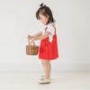 Summer Girls' Bow Print Cotton A-line Dress with Short Sleeves