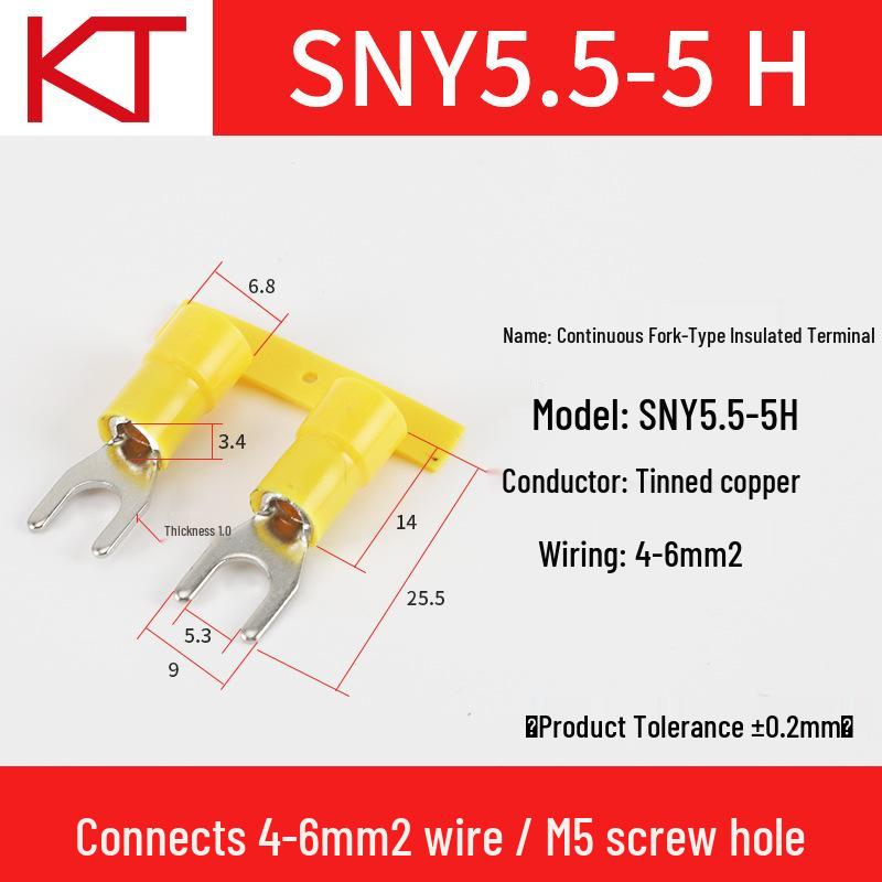 KT Keshitong Nylon Fork Terminal SNY1.25/2/3.5/5.5 with Copper Nose - National Standard Cold-Pressed Terminal
