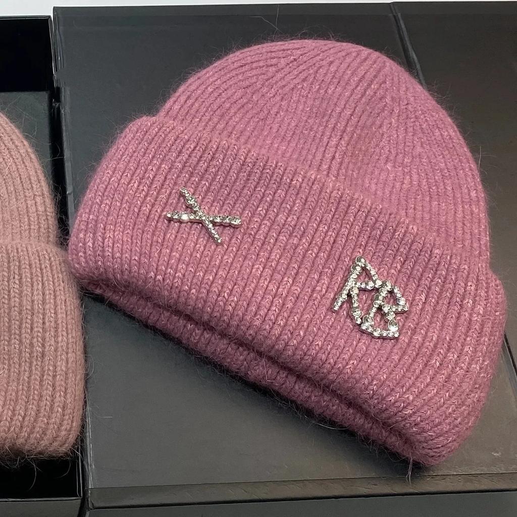 2025 New Fashion Rabbit Hair Diamond Letter Hat Women's Winter Warm Knit Hat Designer Women's Casual Hat Ski Hat