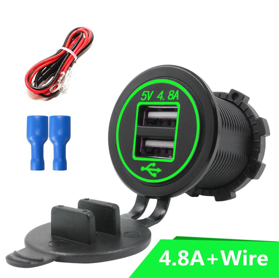 Waterproof Dual USB Charger Socket Power Outlet 2.4A & 2.4A (4.8A) with Wire In-line 10A Fuse for Car Boat Marine Motorcycle RV Truck Camper Vehicles