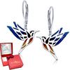 Silver Earrings 925 Dangle Hummingbirds Titanium Engraving