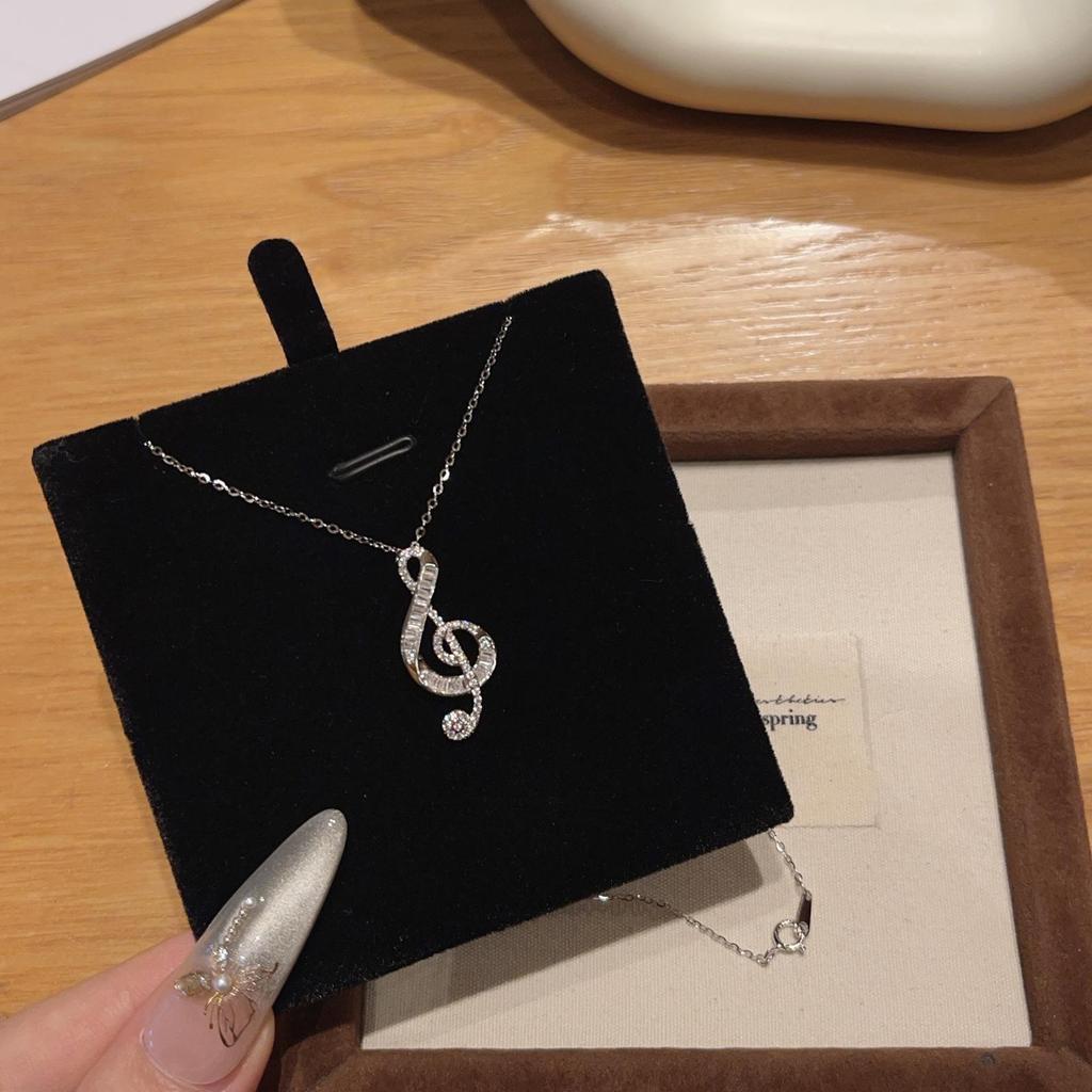 S925 Sterling Silver Music Note T-Square Moissanite Diamond Pendant Necklace - Elegant & Sweet Women's Clavicle Chain