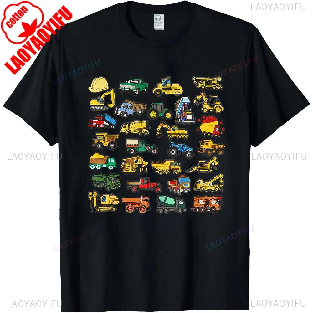 Types Of Construction Excavator Bulldozer Truck Crane Unisex Tshirt Summer Building Blocks Breathable Shirt Common Design Tops