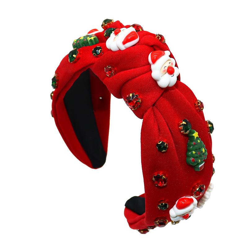 European & American Rhinestone Santa Christmas Headband: Wide-Brimmed Knotted Hair Accessory