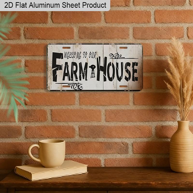 2D Flat 1pc Vintage Metal Aluminum Sign Decoration | Welcome To Our Farmhouse, 12'' × 6'' Retro Sign, Outdoor Plaque & Wall Art for Farmhouse, Porch