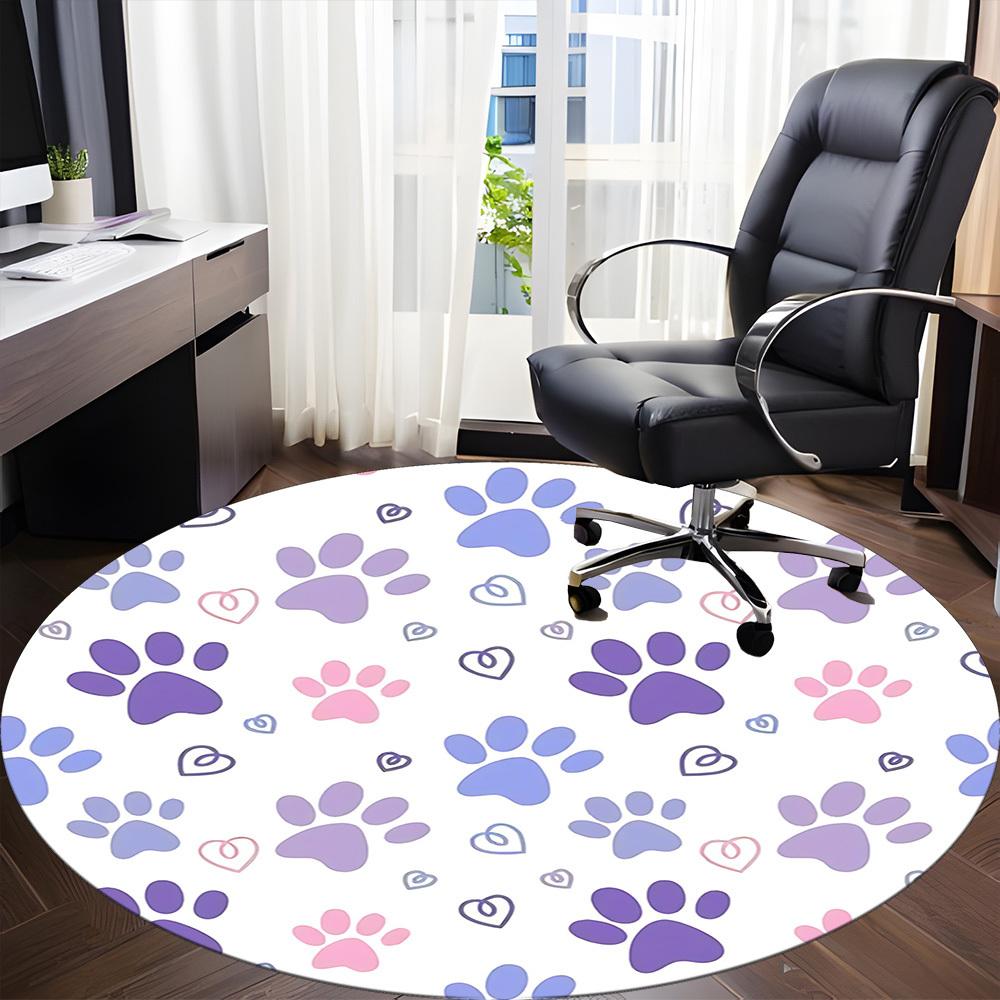 1pc Paw Prints Hearts Office Round Area Rug, Indoor Mat Suitable ForOffice, Under Office Chairs Bedroom Living Room Home Decor, Room Deco, D044