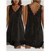 Moda Estiva Abito in Pizzo Scollo a V Vacanza Elegante Festa Corto Traforato Senza Maniche Monocolore Linea ad A Dolce Ampio Sexy Senza Maniche Abbigliamento