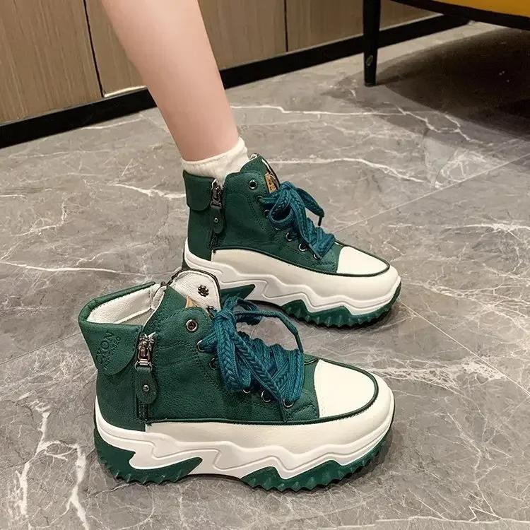 Fashion 2025 Winter Women's High-top Inner Elevation Wedge Heel Double Zipper Women's Platform Casual Ankle Boots