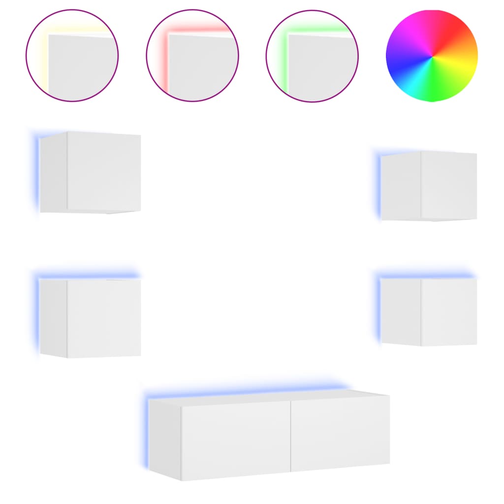 Vidaxl 5-Cz. White TV Furniture Set with LED Lighting
