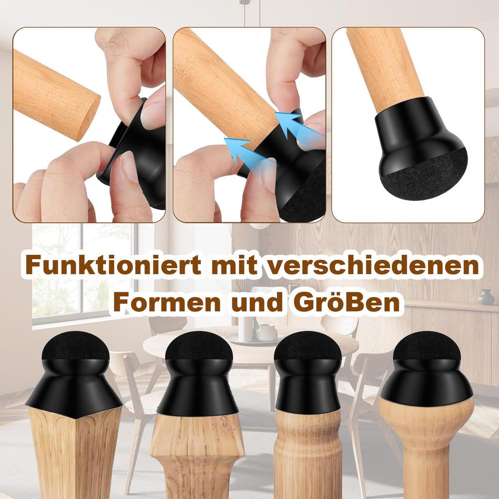 4pcs Heavy-Duty Rubber & Felt Chair Leg Protectors - Anti-Scratch & Noise Reducing Floor Protectors, Fit for Home and Office