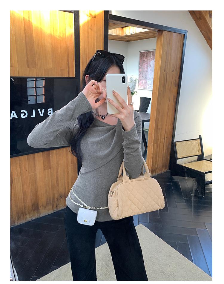 Korean Pure Desire Women's One-Shoulder Slimming Long-Sleeve Top - Autumn/Winter Fashion