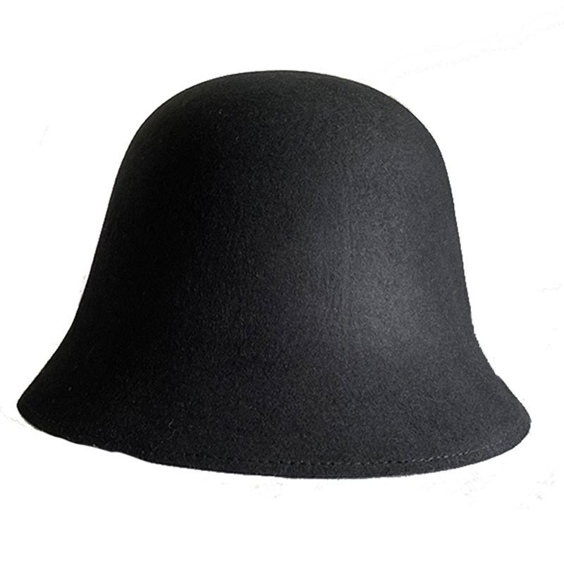 Pure wool bucket hat women's autumn and winter retro bucket hat black and white basin hat warm versatile