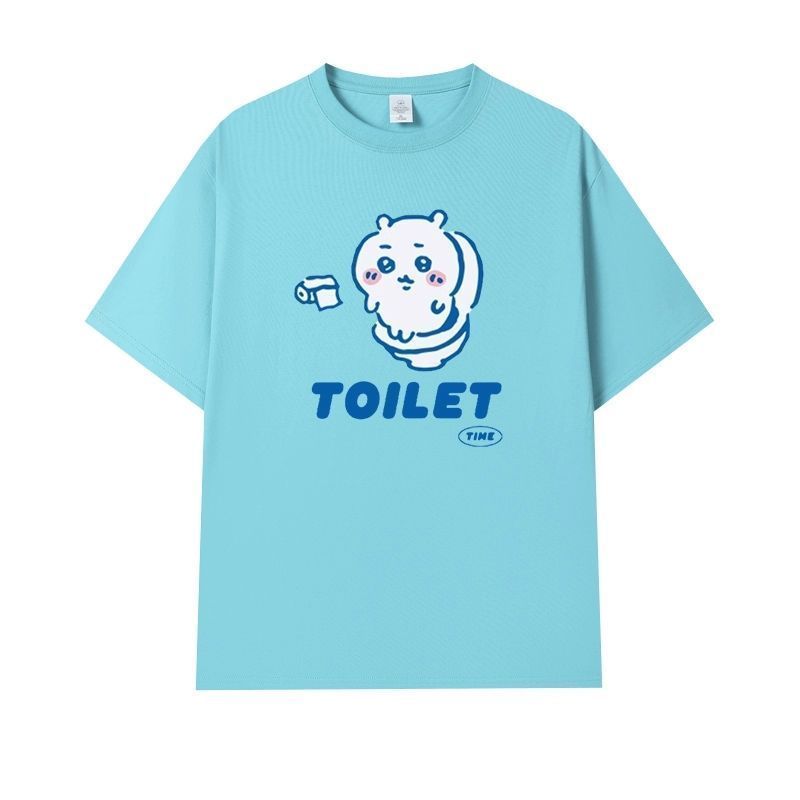 Fashion Chiikawa Cartoon Print 100% Cotton Short Sleeve Round Neck Women's T-shirt Trendy Summer Cute Loose Women's T-shirt Tops