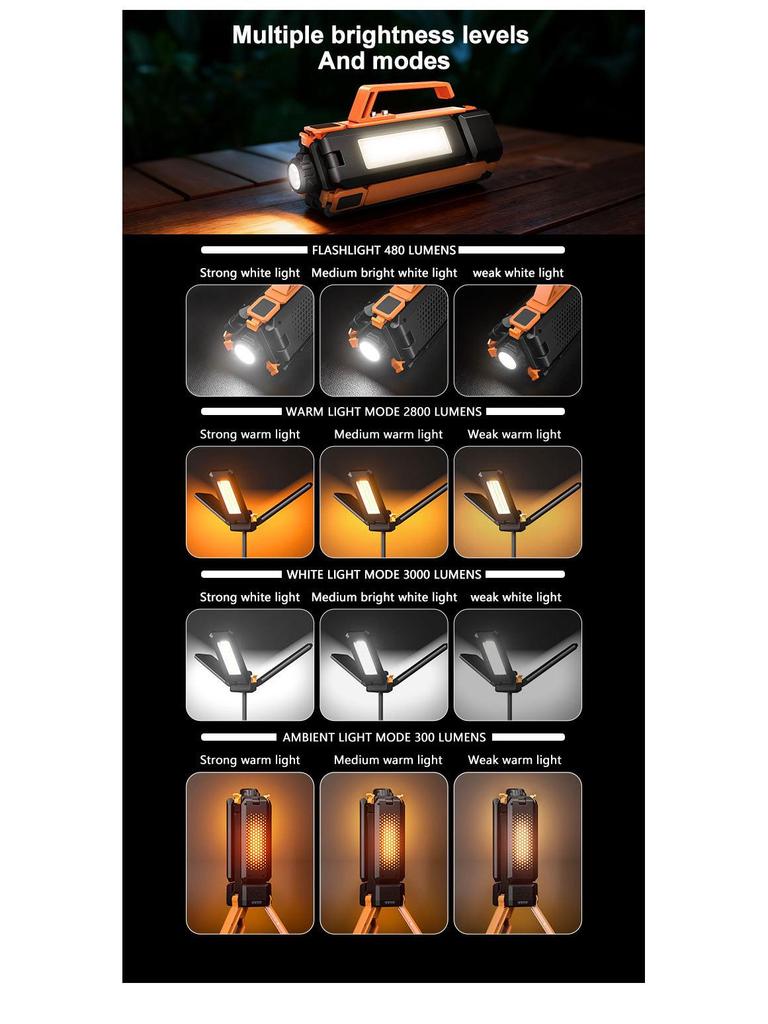 Retractable 3000 Lumens Folding Camping Lantern with Stand and Atmosphere Lighting