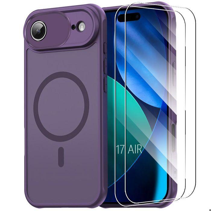 Coque de Protection - BOOLING - iPhone Air - avec Anneau Magnétique - Violet - 2 Verres Trempés