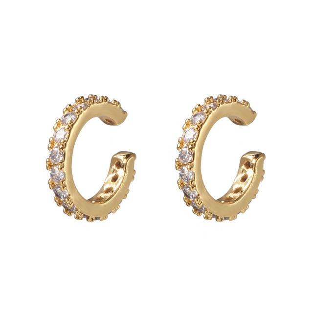 Women Cubic Zircon Rainbow Earrings Cubic Zirconia Ear Cuff Set Female Stylish Fashionable Gold Tone Huggie Clip On Earrings Earcuff Crystal Stone