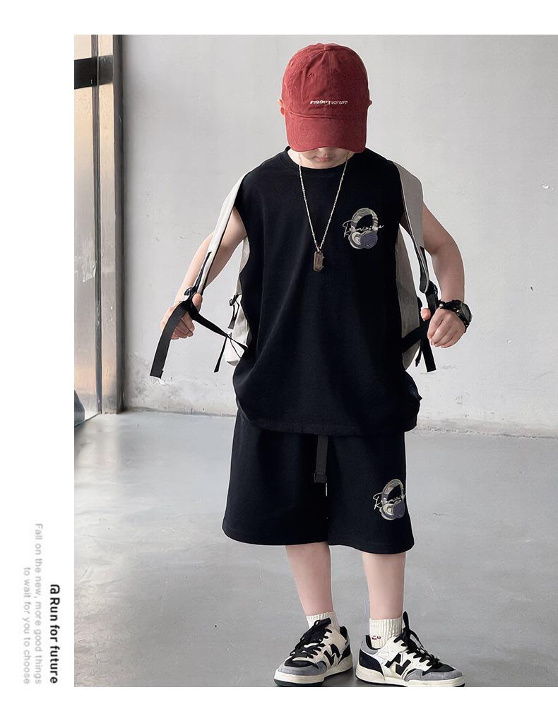 Teen Boys' Sleeveless Summer Set: Loose Vest & Shorts, Trendy Two-Piece Basketball Sportswear