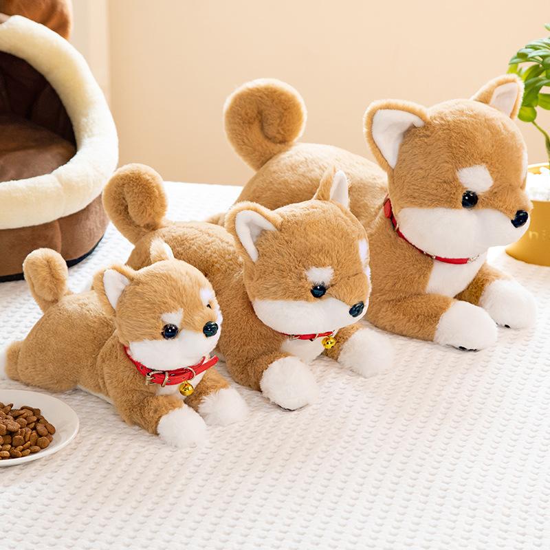 Simulation Collar Shiba Inu Plush Toys Children's Comfort Bell Dog Pillow Cute Pet Home Decoration Ring Gift