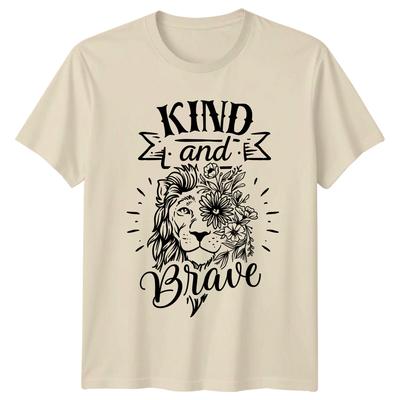 Kind And Brave Lion Floral Graphic TShirt Slogan Quote Tee