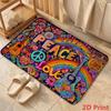 Hippie Peace and Love Pattern Doormat Washable Anti Slip Rug Indoor Kitchen Bathroom Bedroom Living Room Decor Mat