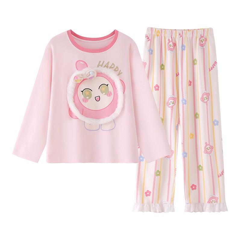 Girls Cotton Pajama Set Long Sleeve Round Neck Princess Style Sleepwear Kids 8-14 Years Winter Home Wear