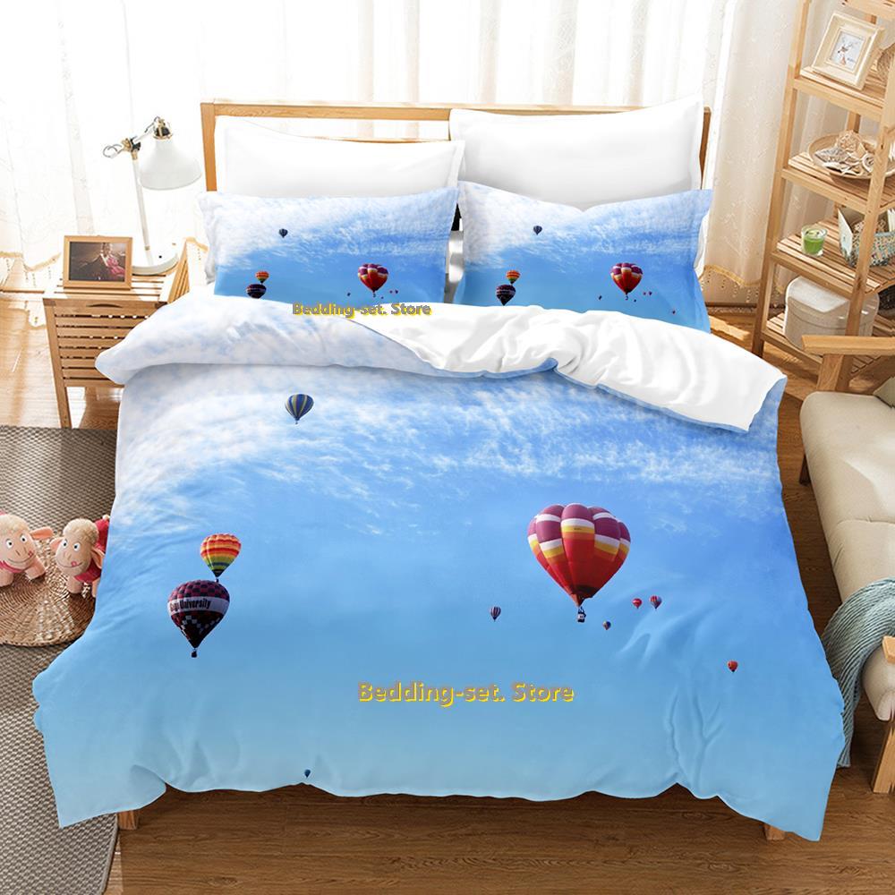 Comforter Air Balloon Bedding Set Single Twin Full Queen King Size Bed Set Adult Kid Bedroom Three-Piece Suits 3D Anime Bed Sheet