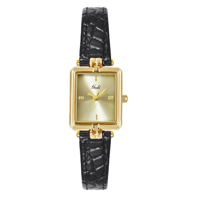 Medieval High-End Women S Watch Niche Gold Square Plate Waterproof Watch Women S Leather Quartz Watch