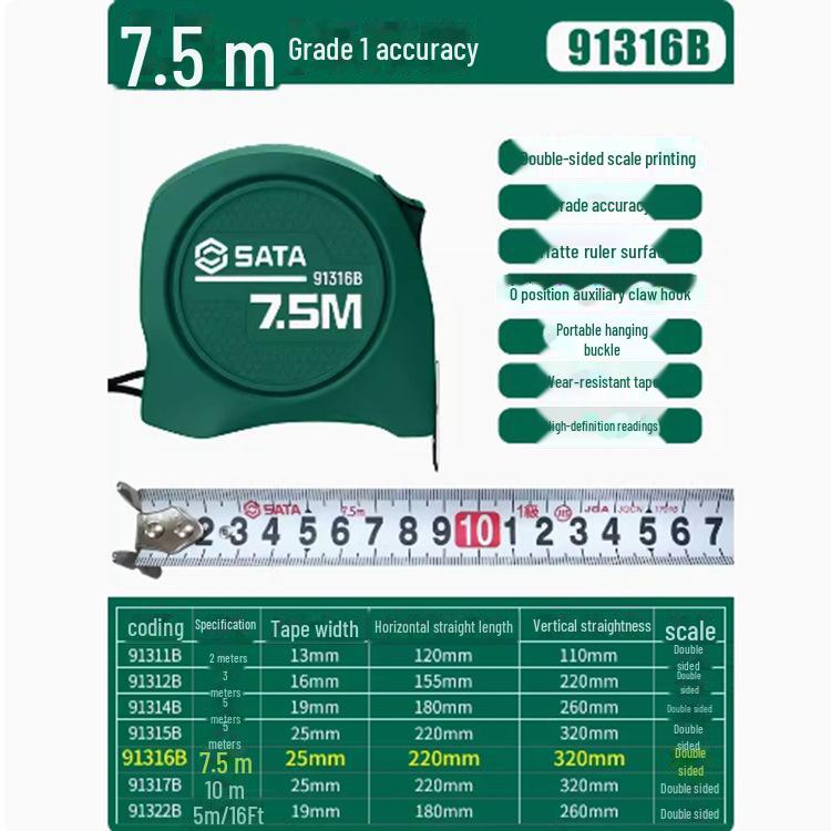 Shida High Precision Portable Steel Tape Measure - 5m for Home, Construction, Woodworking (Models: 91314AB, 91334A, 91342A)