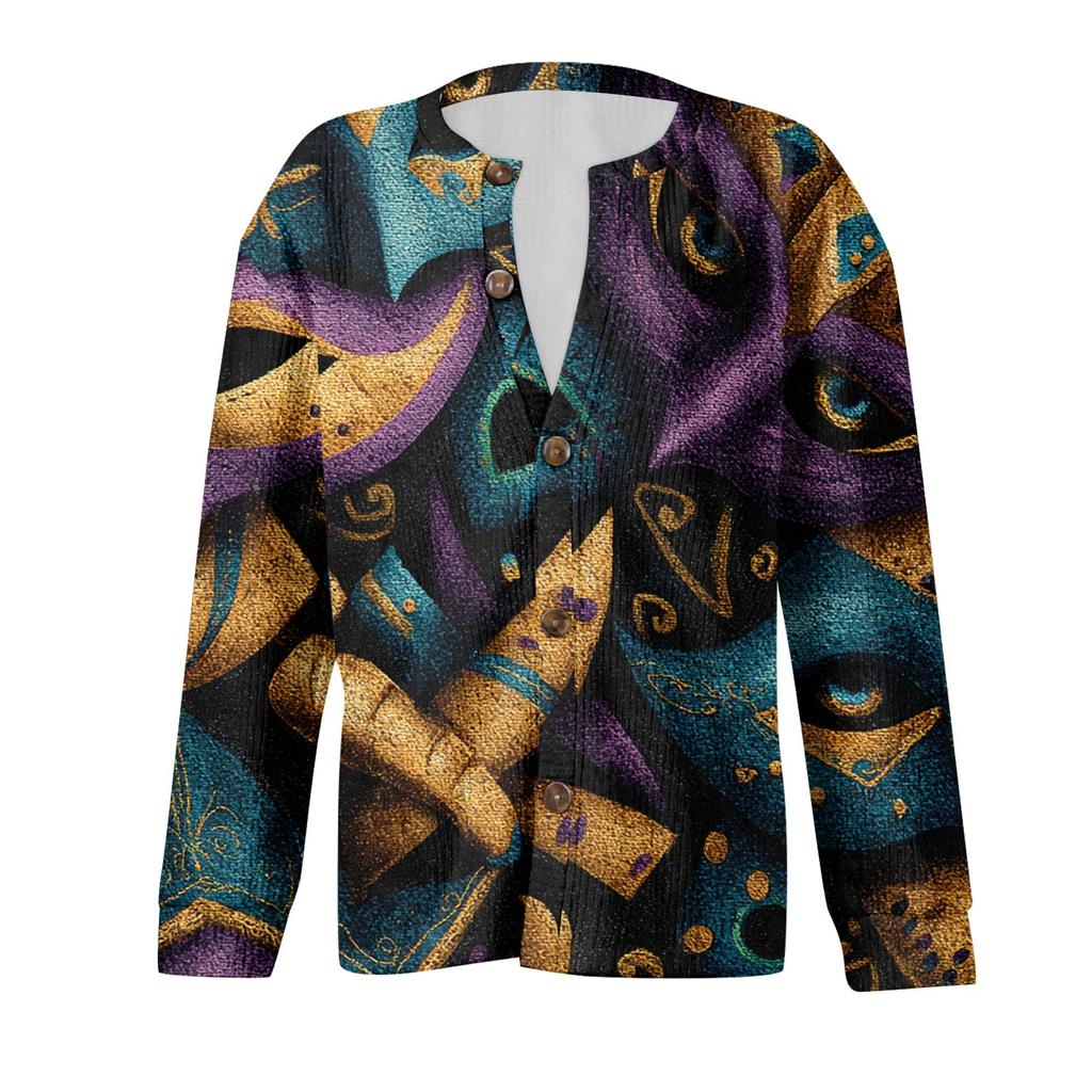 Dámský módní festivalový pletený kardigan s dlouhým rukávem a zapínáním na knoflíky