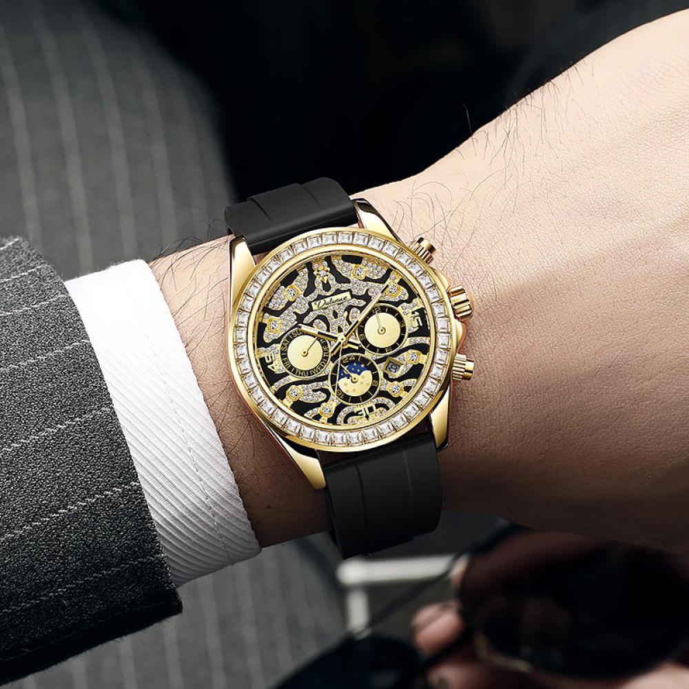 Dulunwe Moon Phases Calendar Display Watch Waterproof Stainless Steel Gold Wristwatch Luxury Unique Men's Automatic Mechanical Watches