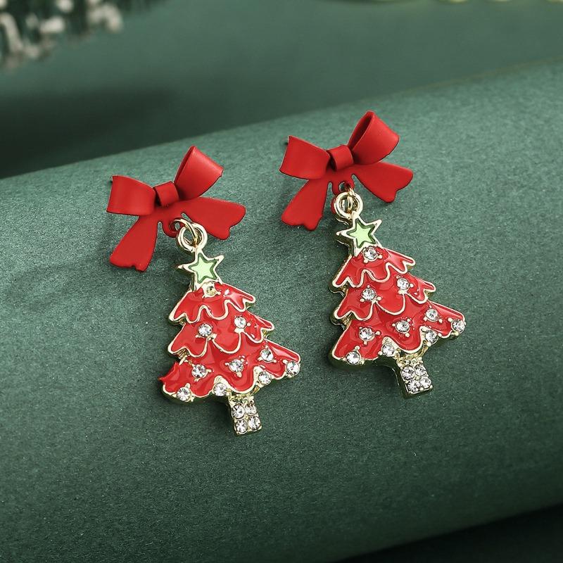 Personalized Jewelry Christmas Alloy Stud Earrings Christmas Hat Elk Point Diamond Christmas Tree Gingerbread Man Earrings