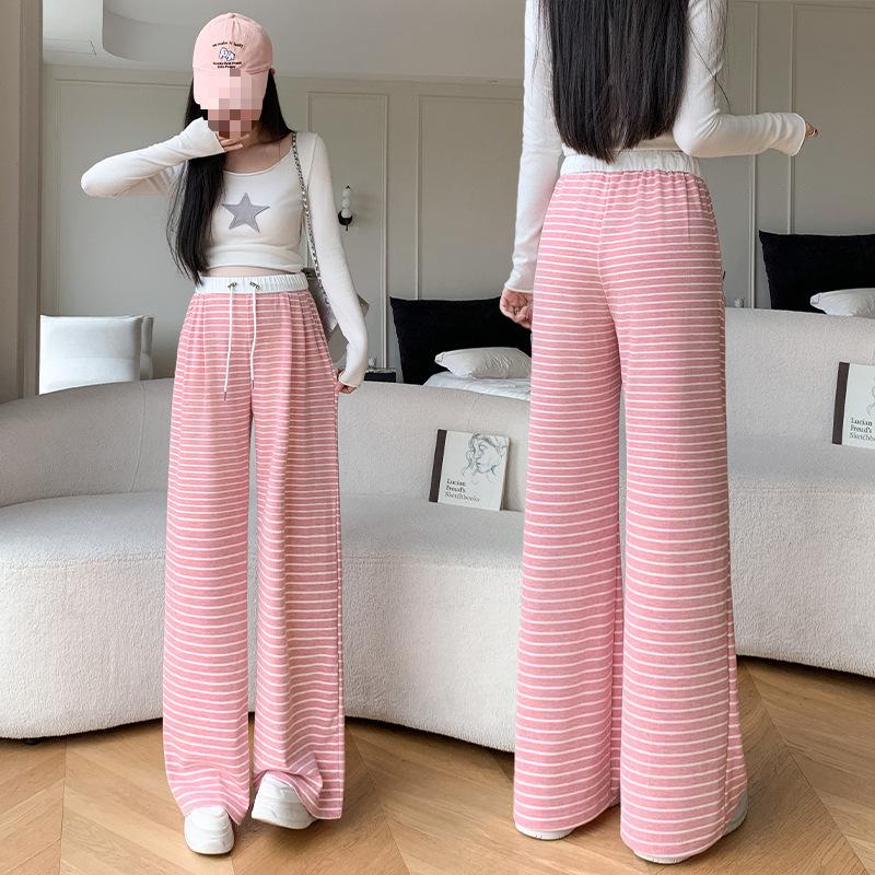 2024 Autumn Stripe Wide-Leg Maternity Pants - Loose, Floor-Length, Casual Fit