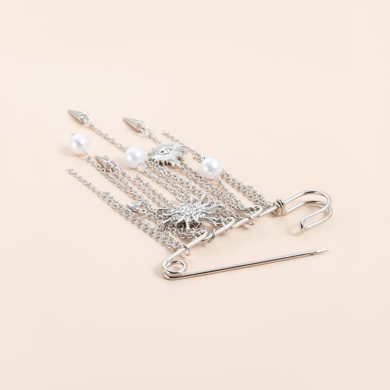 Metal Chain Tassel Brooch Pin Punk Rock Multi Functional Pin For Jacket Denim Alter Pants Hem Shortener Decoration