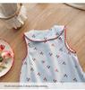 French Cherry Print Dolls Collar Lace Summer Pinafore Dress for Girls
