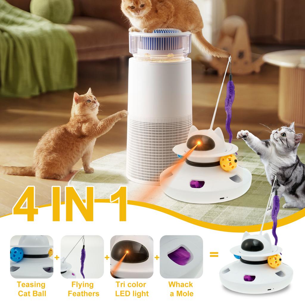 Smart Teaser Cat Toy Electric Interactive Cat Toys ABS Cat Teaser Toys 4 In 1 Indoor Cats Toys Rotating Cat Toys Cat Supplies