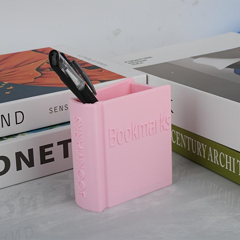 

1 шт. Подставка-органайзер для закладок в форме книги - Портативная разноцветная коробка для хранения, Прочный настольный органайзер для домашнего офиса, Декоративный аксессуар розовый