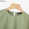 ZANZEA Blusa informal holgada de cuello redondo y manga 3/4 para mujer