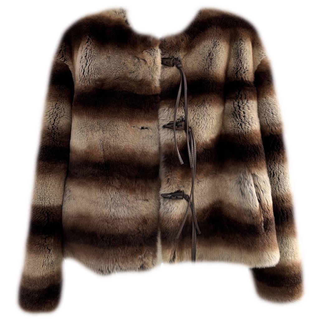 Ny ekte pelskåpe, imitasjon chinchilla helskinn, importert helskinn, rexkaninpels kort kåpe, blomstrete pels