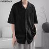 INCERUN Plus Size Men Lapel Neck Short Sleeve Texture Casual Shirts Tops