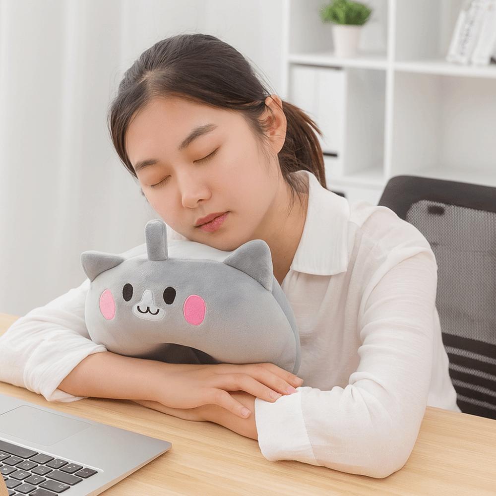 Cute Portable U-shaped Pillow Soft Cartoon Animal Travel Pillow with Eye Mask Slow Rebound Neck Pillow Camping